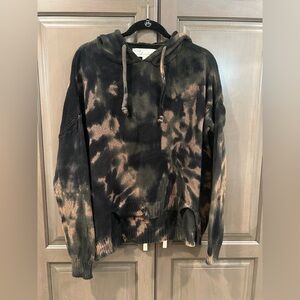 Vintage Havana Tie Dye Hooded Sweater in Black, Brown and Green, Size S